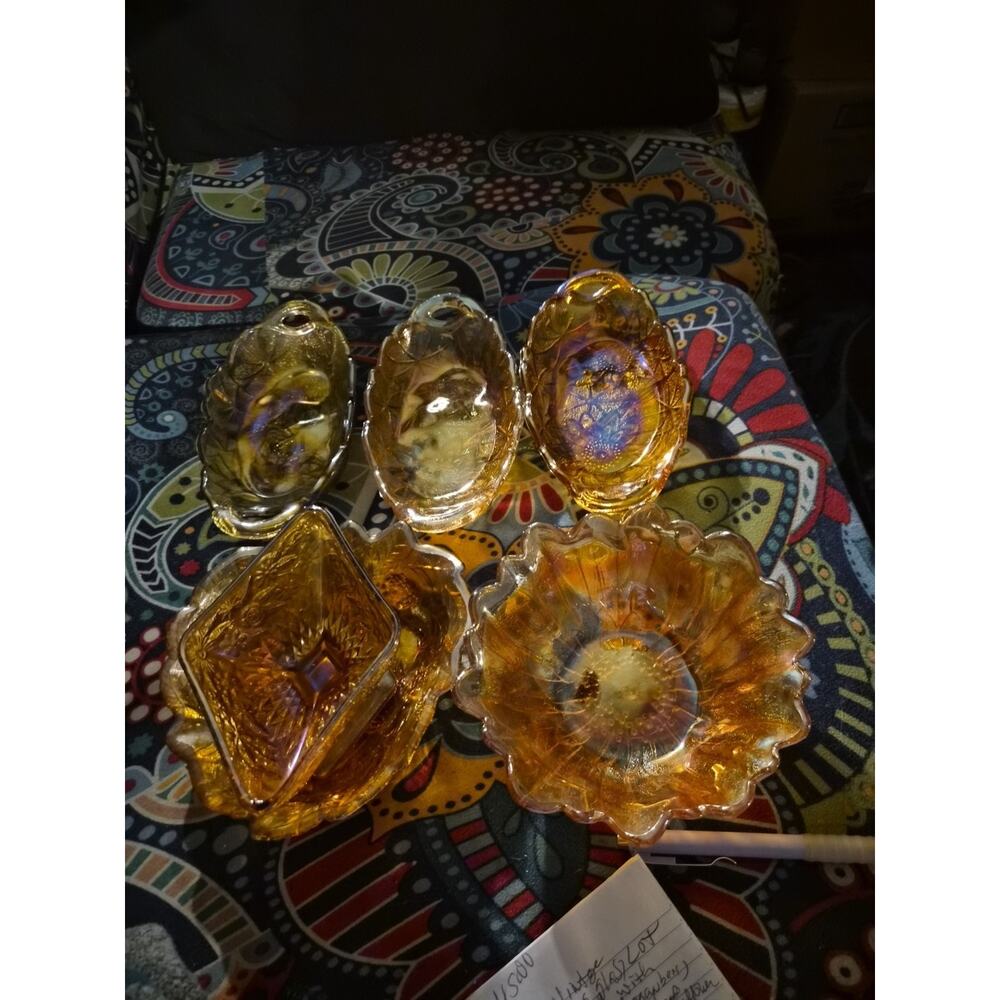 Vintage Indiana Glass Lot Of 6 Bowls Marigold With Loganberry Grape And 2 Has Ch
